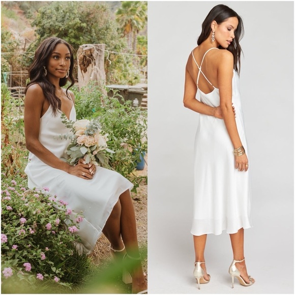Show Me Your MuMu Ivory Satin Midi Dress - Picture 1 of 13